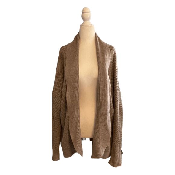 Madewell Cocoon Cardigan Sweater Taupe Grey Waffle Knit Long Sleeve M - Picture 4 of 10